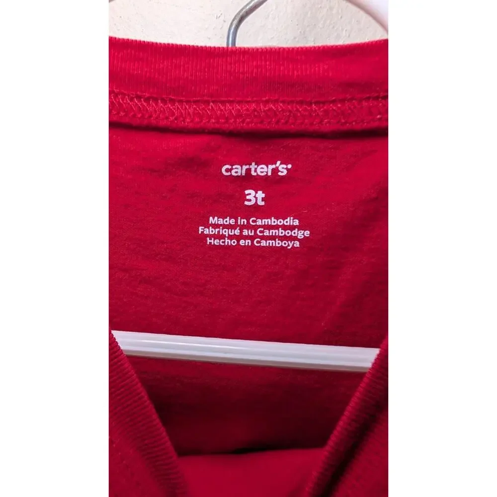 Boys Size 3T Outfit - Carter's Red Santa T-shirt + Black Fleece Pants
